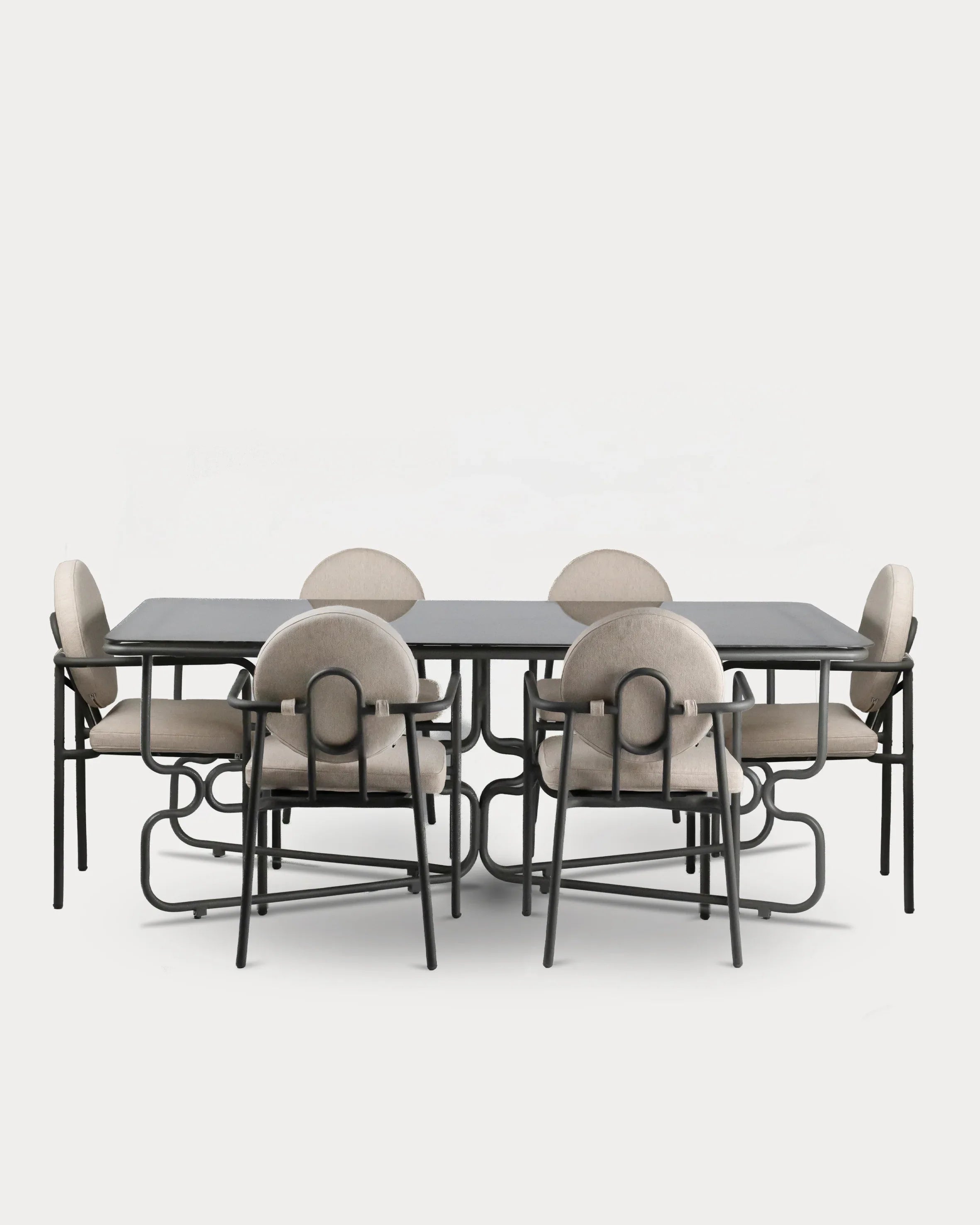 Porta Dining Set Dark grey 6 pax Brown