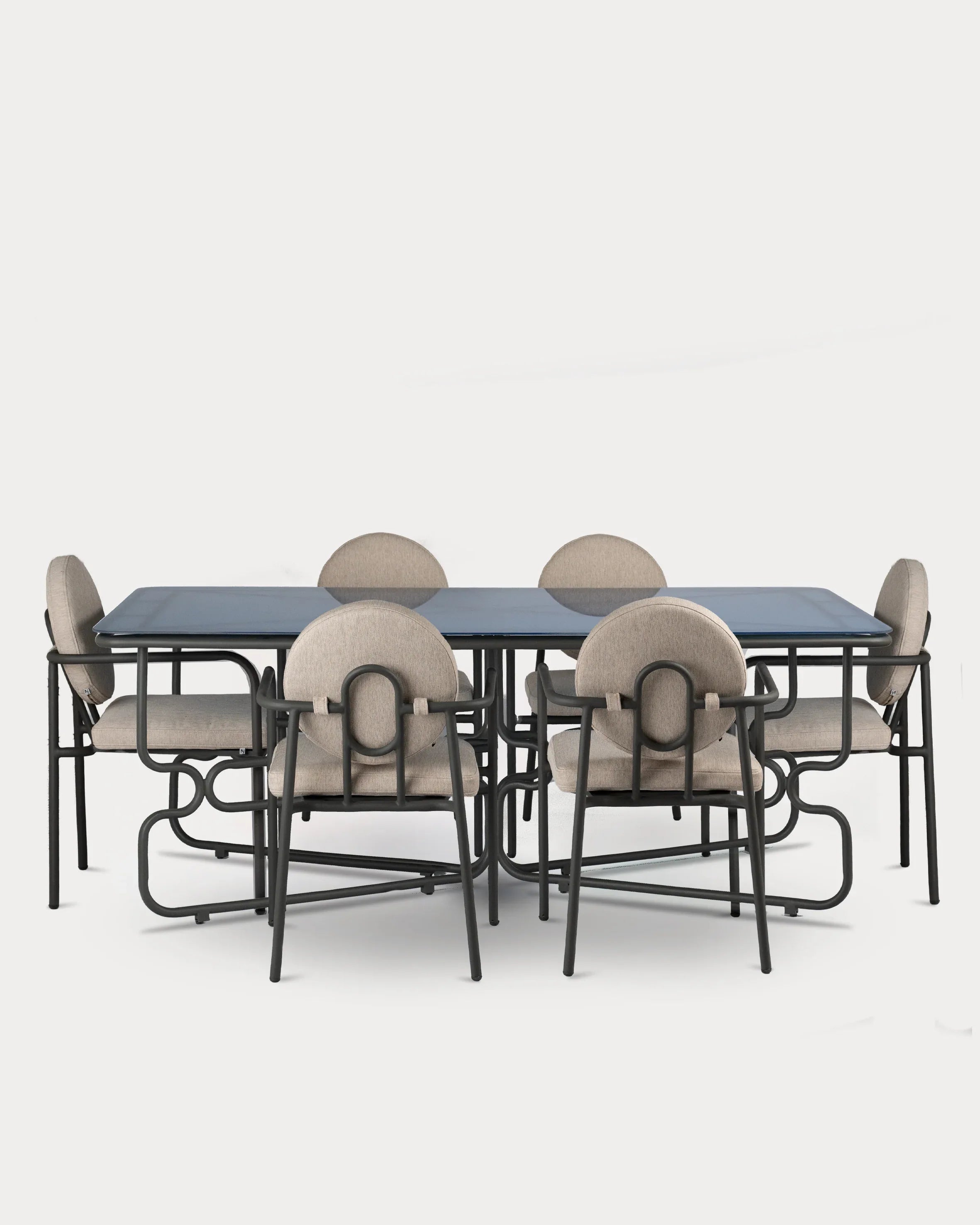 Porta Dining Set Blue 6 pax Dark Grey