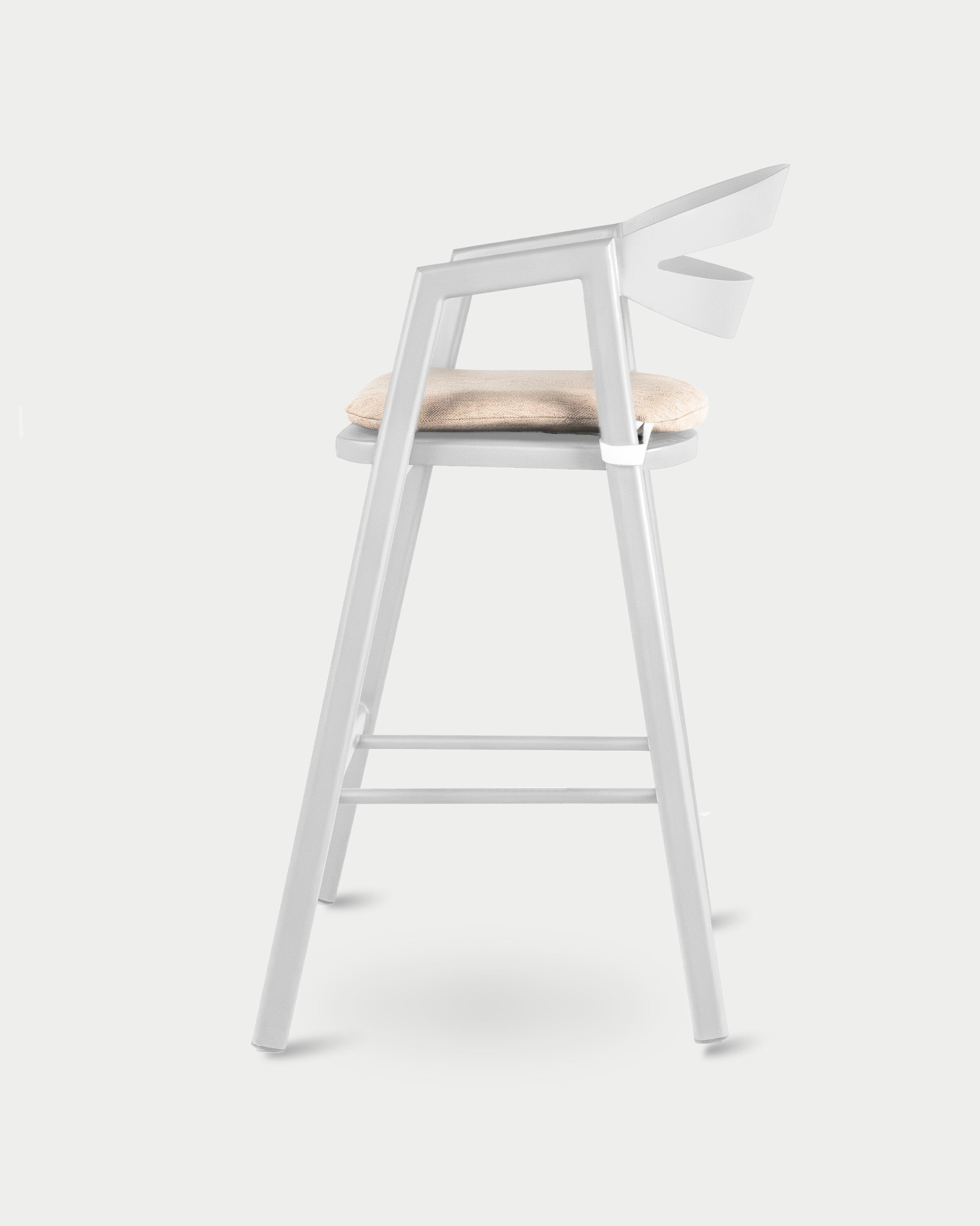 The Half Moon Bar Chair#Cushion Color_Beige#Aluminum Color_White