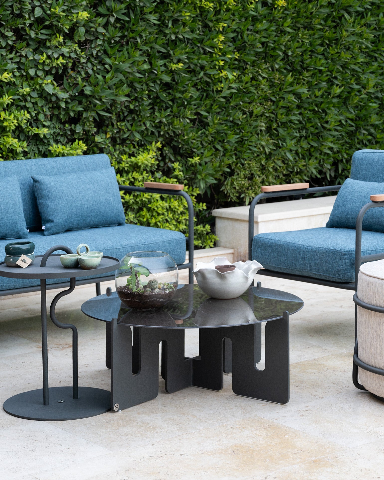 The Waves Coffee Table 13#Aluminum_Dark Gray#Glass_Brown
